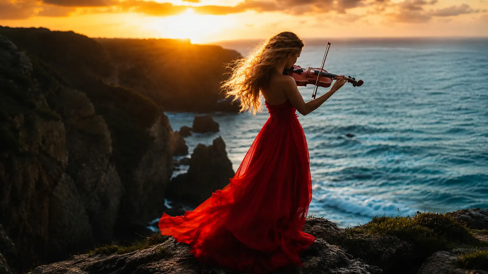 Sunset violin performance